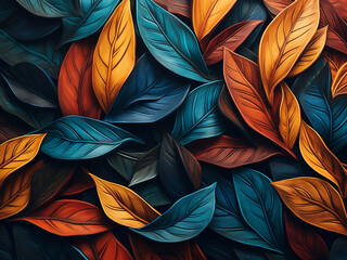 Colorful and dynamic wall of leaves formed by vibrant brushstrokes, expressing wildness - obrazy, fototapety, plakaty