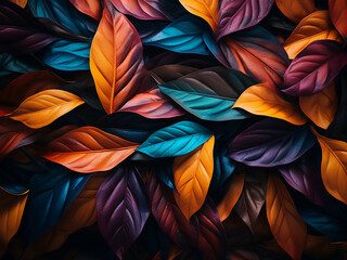 Abstract display of vibrant brushstrokes forms a dynamic wall of leaves, evoking wildness - obrazy, fototapety, plakaty