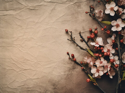 Vintage sakura image with grunge paper texture evokes nostalgia