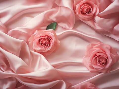 Satin backdrop adorned with spring roses sets a romantic tone