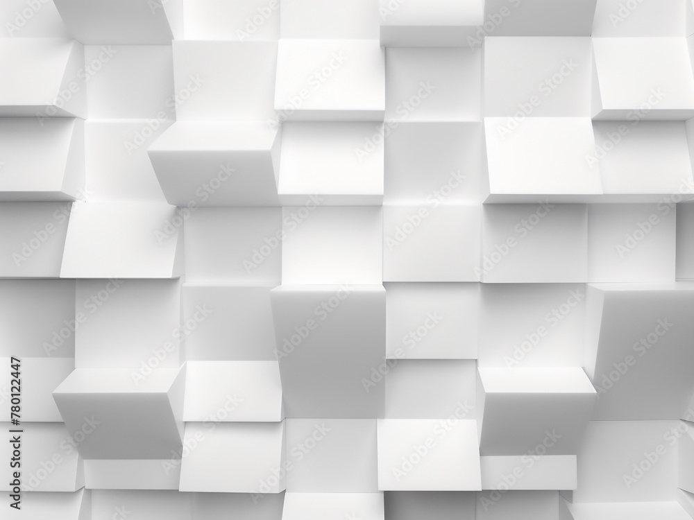 Poster 3d rendering showcases a white pattern with folded paper square elements