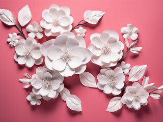 Paper craft mastery white paper flowers adorn a pink backdrop