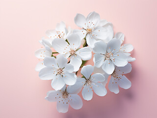 Top view of spring-themed illustration featuring delicate white flowers