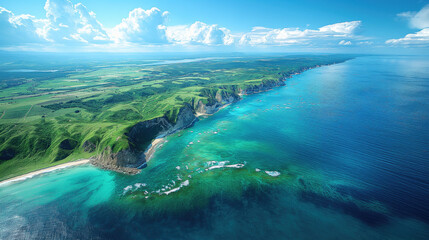 Aerial view of island and ocean