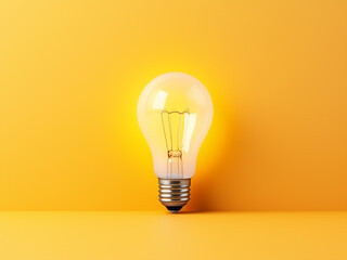 Yellow backdrop highlighted by a glowing light bulb, space for text