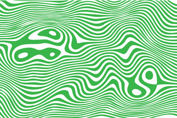 Modern groovy abstract background. Liquid wavy green and white lines. Marble texture. Preppy psychedelic print. Trippy pattern. Surreal wallpaper with curvy stripes. Vector flat illustration