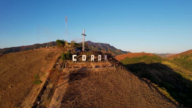 4K Aerial drone video Mount Tapyas at sunset in Coron town, Busuanga, Palawan, Philippines