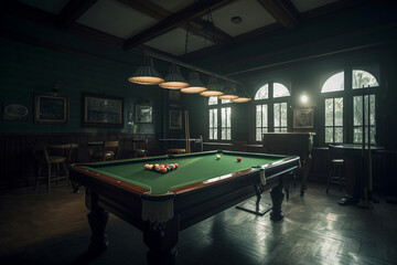 Billiard table on an empty room generative AI