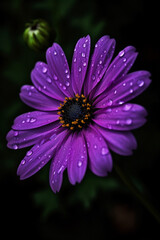Purple flower with water droplets generative AI