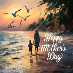 family on the beach at sunset