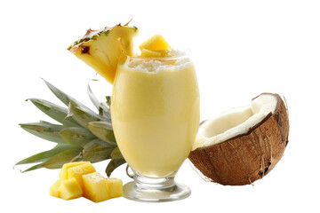 Coconut Mango Pineapple Smoothie On Transparent Background. - obrazy, fototapety, plakaty