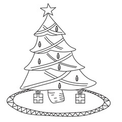 christmas tree illustration. Kids line art drawing