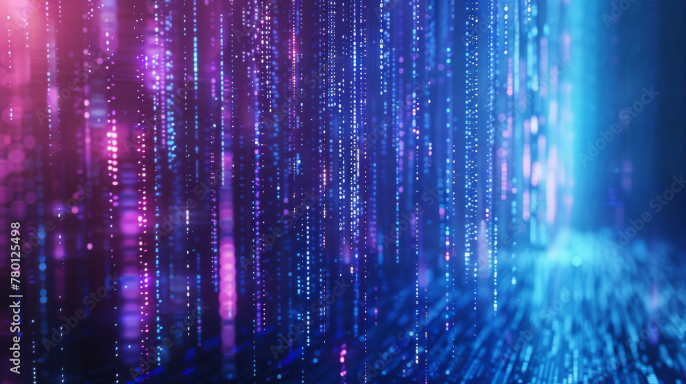 Poster abstract background of vibrant blue and pink binary code stream, symbolizing information technology