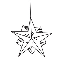 black and white christmas star. Kids line art drawing