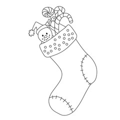 christmas sock isolated on white. Kids line art drawing