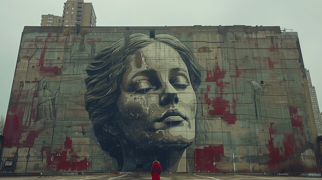 In the heart of the metropolis, a colossal wall becomes a canvas for an enigmatic portrayal of female grace and strength-2