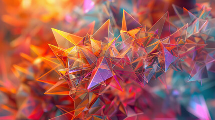 Futuristic abstract technological crystal landscape with vibrant colors and sharp edges in 3d render digital art illustration