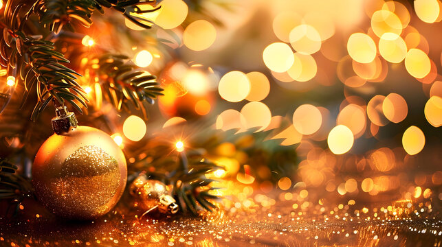 Gold Christmas Ball on a Bokeh Background