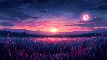 Stargazing Night Sky: Violet Wallpapers in Watercolor - obrazy, fototapety, plakaty