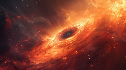 the turbulent energy of a galaxy swirl, the fiery red and orange hues depicting the raw power of space - obrazy, fototapety, plakaty