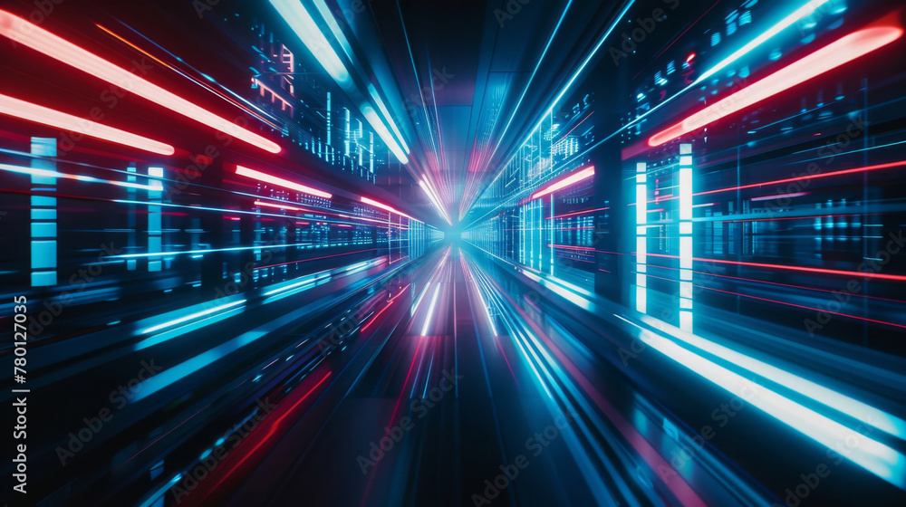 Poster abstract futuristic neon speed tunnel with vibrant light streaks and dynamic motion background in hi