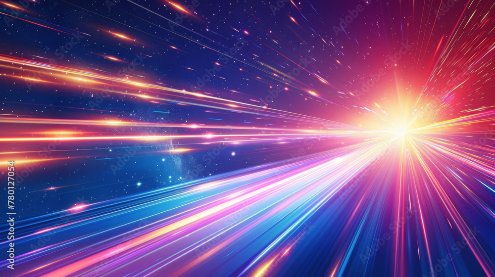 Poster vibrant abstract image depicting high-speed data travel in a colorful, tech-inspired universe