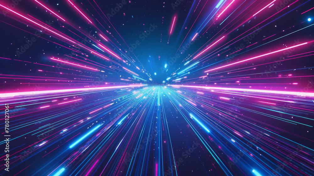 Poster abstract sci-fi background depicting high-speed travel through space with vibrant light streaks