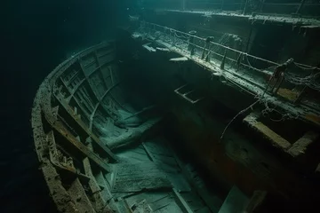 Gordijnen Interior of an ancient giant ship at the bottom of the sea. © Deivison