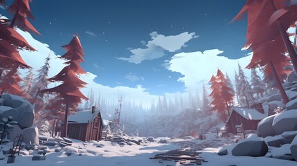 Craft a crismis-themed virtual reality adventure where AI entities explore a magical, algorithmically generated winter realm - obrazy, fototapety, plakaty