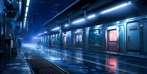 Late-Night Tranquility at Empty Urban Train Station