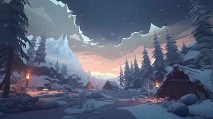 Craft a crismis-themed virtual reality adventure where AI entities explore a magical, algorithmically generated winter realm - obrazy, fototapety, plakaty
