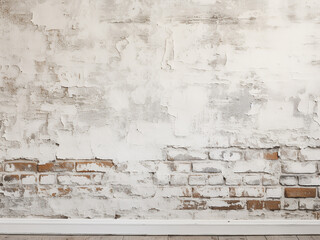 Aged brick wall painted white forming the background