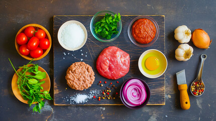 From Orchard to Grill: A Bounty of Fresh and Flavorful Hamburger Ingredients, Featuring a Vibrant...