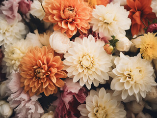 Background adorned with a charming bouquet, vintage filter applied