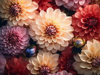 Bouquet of pastel dahlias creates a delightful floral backdrop
