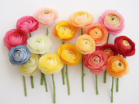 Greet loved ones with a Valentine's Day card showcasing colorful ranunculus against white