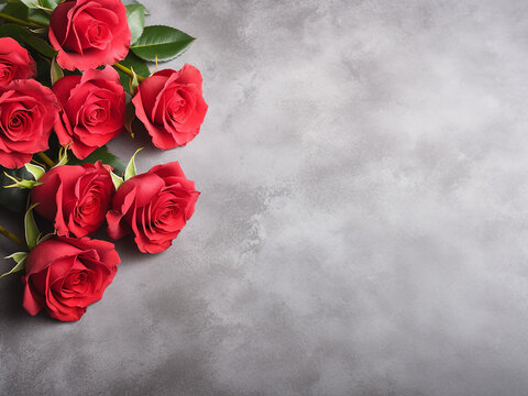 Elegant fresh roses grace a concrete background, perfect for a floral card concept