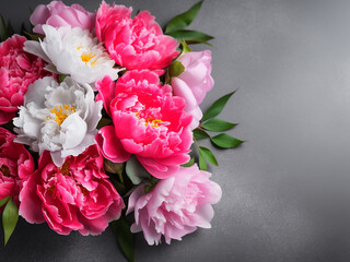 Fototapeta premium Delight in the beauty of a fuchsia and white peony bouquet in a flatlay composition