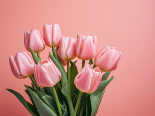 Naklejka premium Pink background provides a delightful setting for a peony tulip bouquet