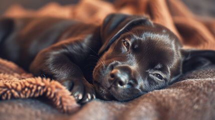 Puppy Photography Dog Inside Laying Down On Couch Blanket Black Chocolate Lab Face High Detail Professional Commercial Animal Images Puppy Portrait