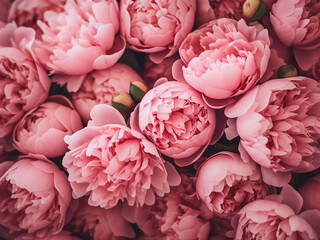 Pink peonies close-up offer a lush floral background
