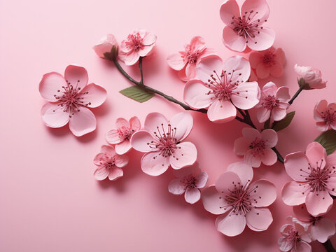 Pink flowers create a floral background against a pink backdrop