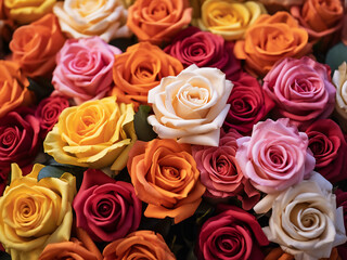 Assorted colored roses create a stunning bouquet backdrop