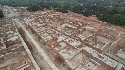 Aerial view of ancient ruins and excavation site Mohenjo Daro