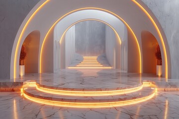 Luxurious Marble Hallway with Illuminated Arches