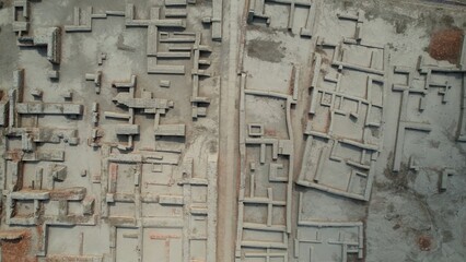 Aerial view of construction site foundations Mohenjo Daro