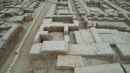 Aerial view of intricate ancient ruins, showcasing historical architecture Mohenjo Daro
