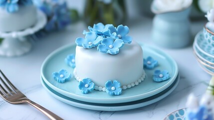Fototapeta na wymiar yummy blue cookie with cute flowers 