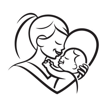 Mom and baby heart love logo template symbol Vector Image