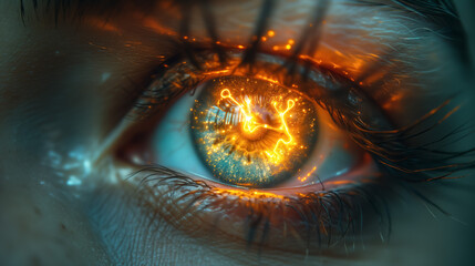 Close-up of human eye with vivid supernova reflection
